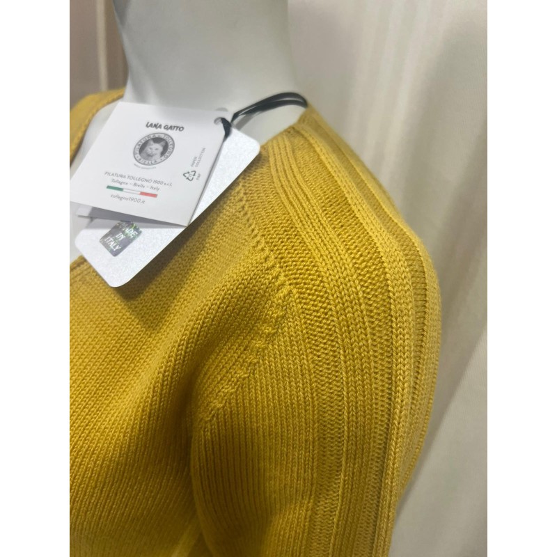 Maglione donna collo a V senape - Dieffe Tricot