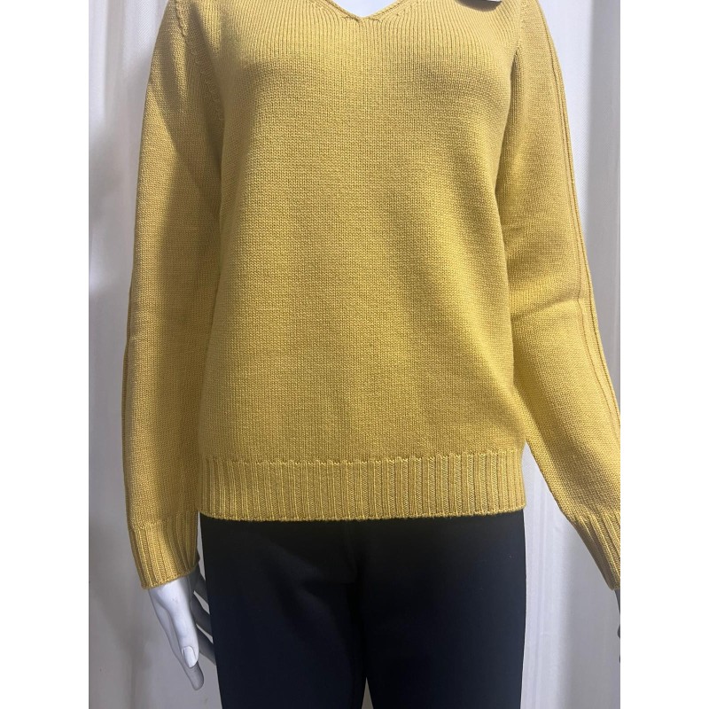 Maglione donna collo a V senape - Dieffe Tricot