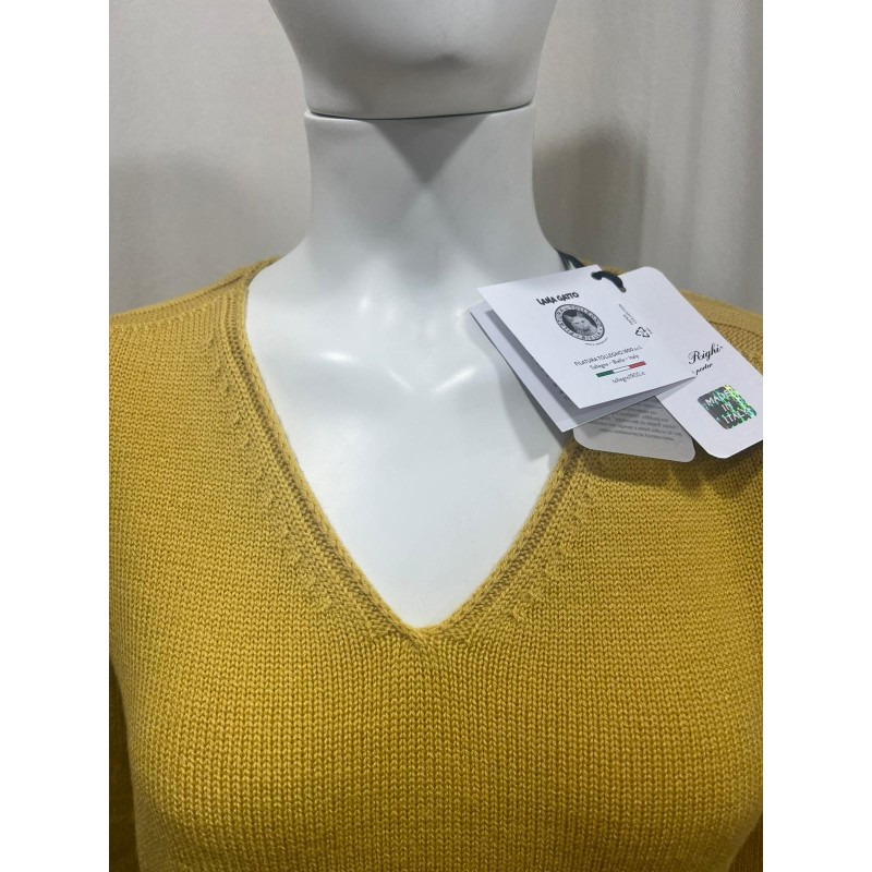 Women’s mustard V-neck sweater – Dieffe Tricot